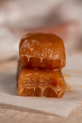 Handmade toffee, creamy, close-up