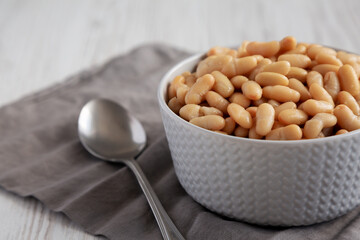 Canned White Cannellini Beans in a Bowl, side view.