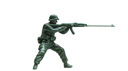  Full body green toy soldier aiming with a rifle on withe background