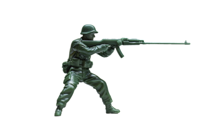  Full body green toy soldier aiming with a rifle on withe background