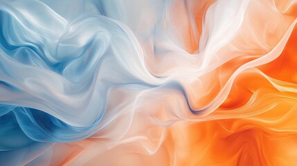 Obraz premium Beautiful AI-generated abstract with sweeping orange, white, and blue waves, evoking a sense of calm and elegance.