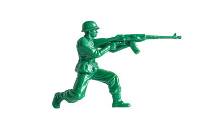  Full body green toy soldier aiming with a rifle on withe background