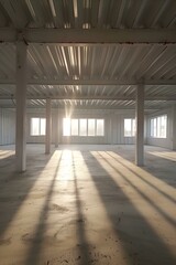 Sunlight Streaming Through Windows in Empty Building
