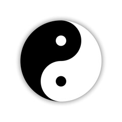 Yin Yang Religious Icon With Shadow On White Background