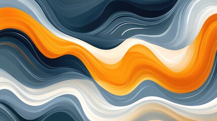 Flowing waves in orange, blanc, and blue on a generative AI background, simple yet sophisticated abstract design.