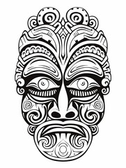 Decorative tribal mask featuring intricate patterns and symmetrical designs, showcasing cultural artistry and expression