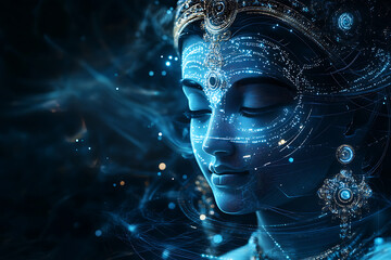 An abstract digital background featuring Devi Parvati, the Hindu goddess of love