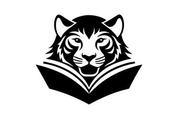 Tiger head book logo silhouette vector design on ‍a white background
