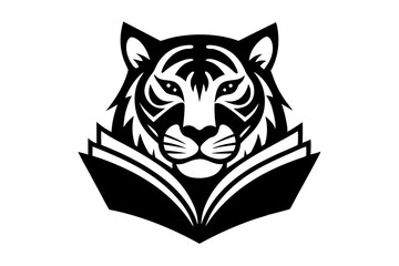 Tiger head book logo silhouette vector design on ‍a white background