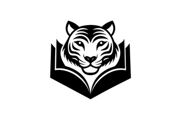 Tiger head book logo silhouette vector design on ‍a white background