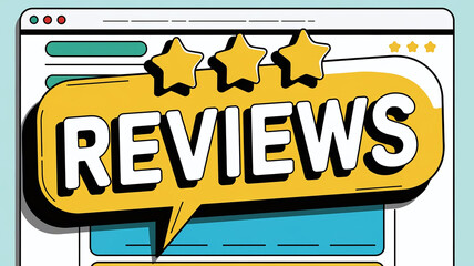 reviews wording with stars on a text bubble