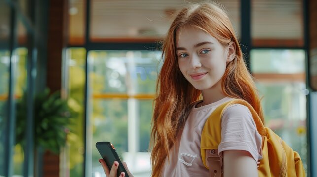 Little Girl Going Back to School . Child wearing a backpack ready for the first day of kindergarten