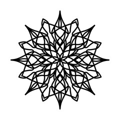 Mandala outline silhouette for paper cut, for laser cutting. Line art floral mandala for coloring book, for coloring pages. Black ethnic mandala icon with flower geometric shape. Tattoo or henna art.