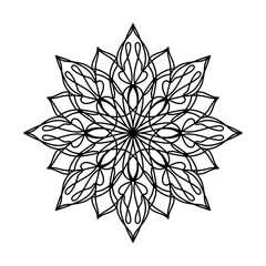 Vector hand drawn mandala icon. Floral tattoo, henna design. Sacredness sign. Spirituality symbol. Symmetric geometric mandala art. Simple outline mandala design for coloring book, for coloring pages.