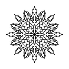 Vector hand drawn mandala icon. Floral tattoo, henna design. Sacredness sign. Spirituality symbol. Symmetric geometric mandala art. Simple outline mandala design for coloring book, for coloring pages.