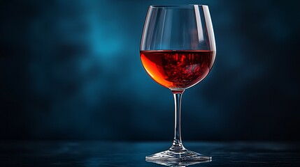 One elegant wine glass with a long, slender stem, set on a reflective surface