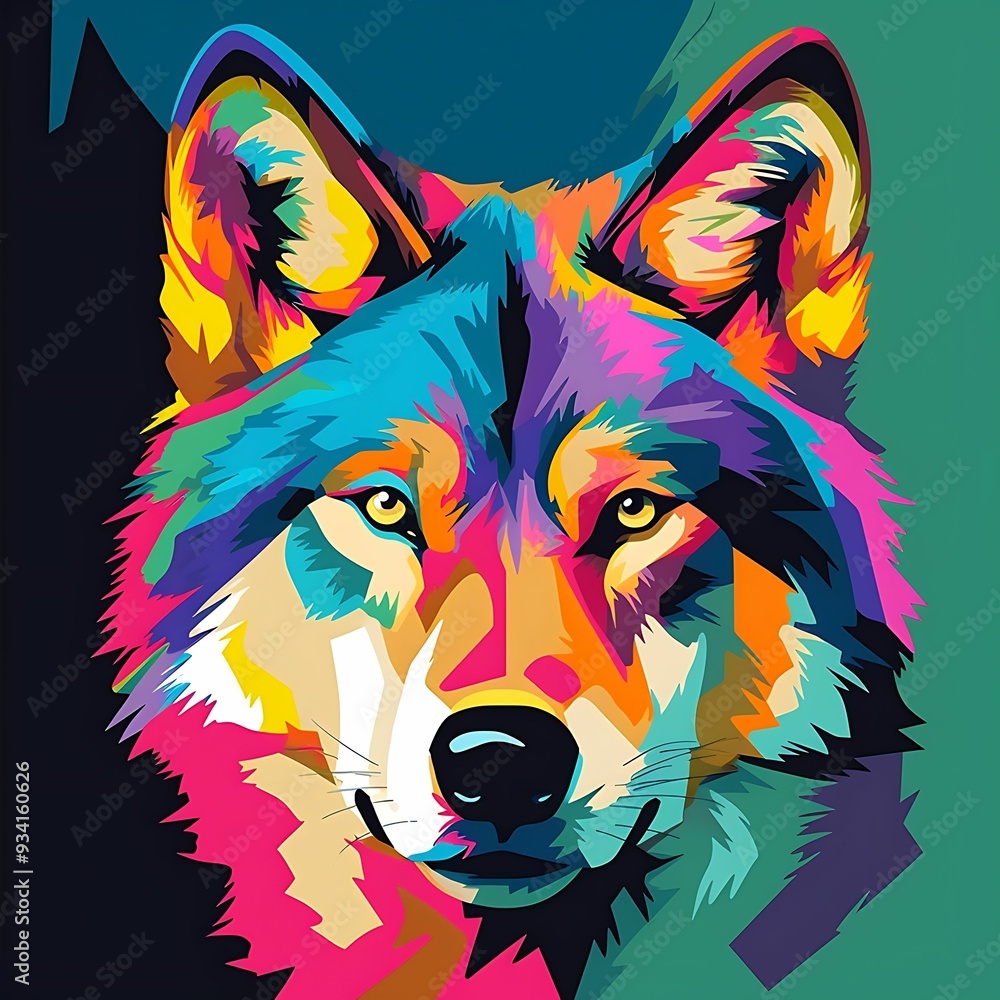 Aufkleber colorful abstract representation of a wolf with vibrant patterns and textures