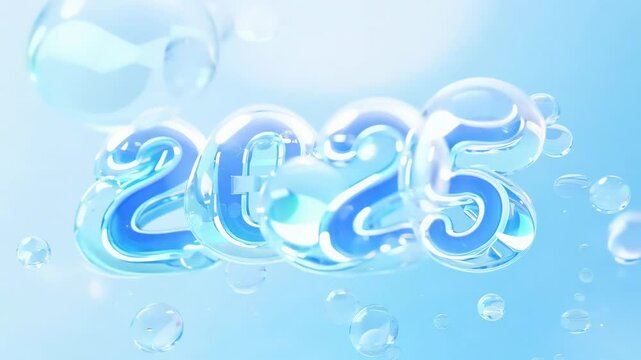 Bubble 2025 sign on the background with numbers in motion. Winter holidays or New Years Eve party in business style