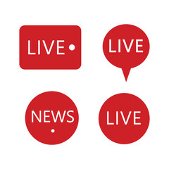 red live news icons in various shapes, simple design for media and broadcasting with text