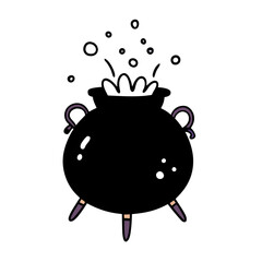 Witch cauldron. Halloween pot. Witchcraft, potion, spell, Cute cartoon illustration (12)
