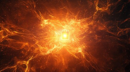Glowing translucent ember with energy lines, representing a battery, centered in the image, emitting a calming light.