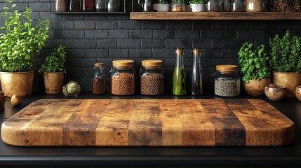 Fototapeta premium 3D Rendering of a Wooden Kitchen Board on Black Background