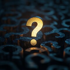 A glowing question mark standing in on middle and other dim question marks symbolizing education technology, learning solutions, digital education