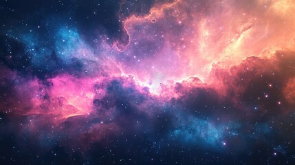 Fototapeta premium Colorful nebula waves moving across the galaxy, a mix of pinks, blues, and purples, creating an ethereal cosmic scene.