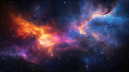 Naklejka premium Colorful waves of nebulae moving through the cosmos, with stars glinting in the background, creating a stunning visual.