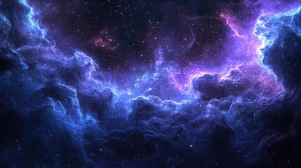 Fototapeta premium Nebula waves gently undulating in space, with deep blues and purples creating a serene, cosmic scene.