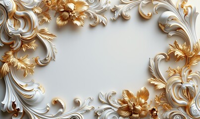 An elaborate baroque style frame with intricate gold scrollwork on a white background, suggesting luxury and classic elegance