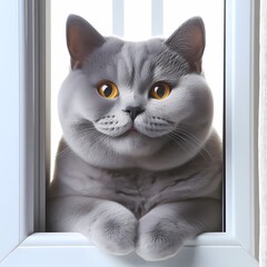 Charming Cute Cat lounging by the window, looking out with a contented gaze, ideal for serene cat photos with natural light.