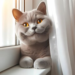Cute Cat perched by the window, enjoying the view with a calm demeanor, perfect for showcasing peaceful indoor cat scenes.
