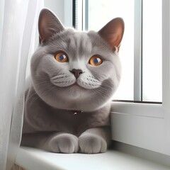 Cute Cat resting near the window, bathed in gentle sunlight, capturing a serene and cozy moment in an indoor setting.