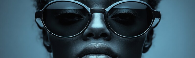 Woman with glasses on her face and a black background, creative portrait