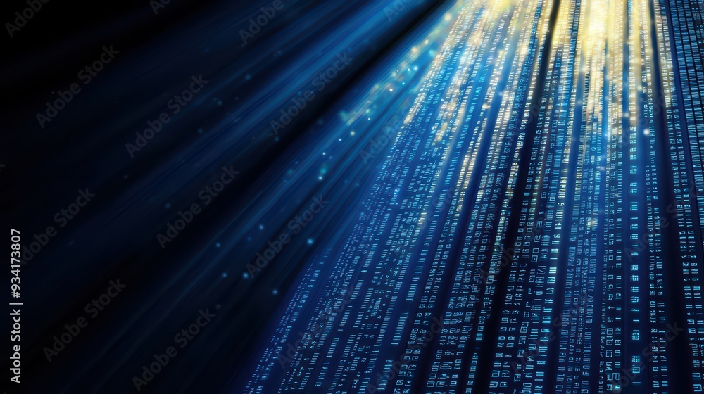 Poster a captivating display of light rays illuminating a sea of data, symbolizing technology and innovatio