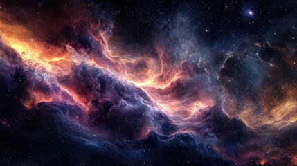 Fototapeta premium Abstract, flowing waves of nebulae in space, with a delicate blend of colors and subtle starry details.