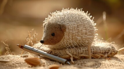 Obraz premium A small hedgehog-shaped pin cushion made of coir