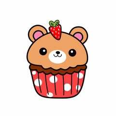 Cupcake bear in kawaii style. cartoon, mascot, vector illustration
