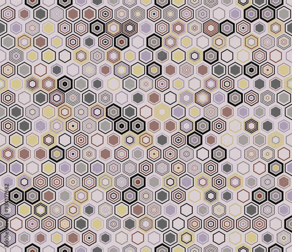 Poster honeycomb mosaic pattern. geometric elements of varied style and color. honeycomb geometric shapes. 