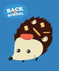 Cute Back To School  Illustration with Hedgehog  at Tools