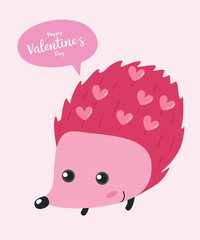 Cute Happy Valentine's Day Illustration with Hedgehog  at Hearts