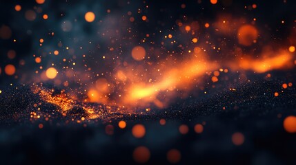 Fototapeta premium Abstract digital embers with a soft glow, drifting in a dark, tech-inspired background, creating a futuristic feel.