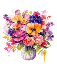Obraz premium Watercolor Purple and Pink Flowers in a Purple Vase, Clipart