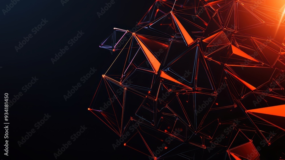 Poster abstract geometric composition featuring triangular shapes in a striking red and black color scheme,