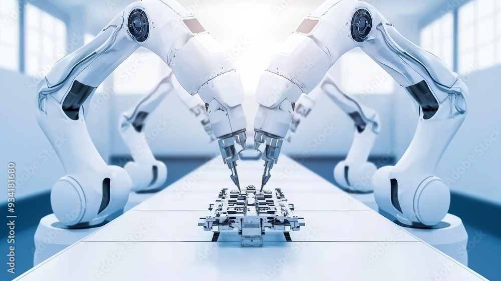 Aufkleber advanced robotic arms engage in automated assembly in a modern industrial setting, showcasing precis