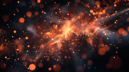 Fototapeta premium Glowing digital embers, floating as if in zero gravity, with particles of light creating a dynamic, abstract scene.