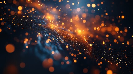Fototapeta premium Sparks of digital embers flickering in a high-tech environment, with a blend of warm colors and cool tones.
