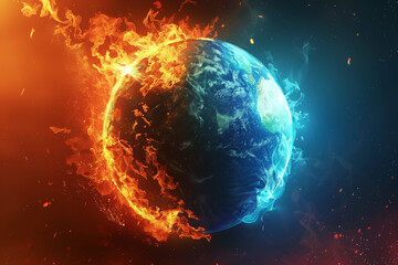 Obraz premium Burning earth on fire caused of Global Warming effect. Generative Ai.