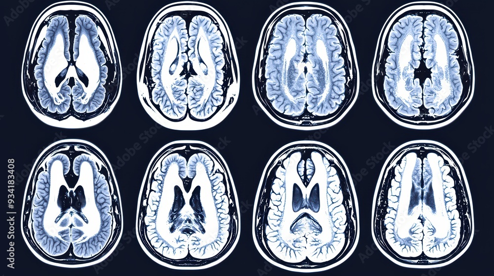 Poster collection of detailed brain scans showcasing various neural patterns and structures, ideal for medi
